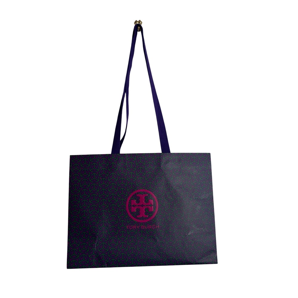 Tory Burch Purple Green Geometric Logo 12x16 Shopping Bag paper designer